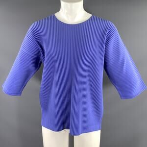 ISSEY MIYAKE Size M Blue Periwinkle Pleated Polyester Pull On Short Sleeve Shirt